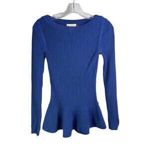 Tory Burch‎ Wool Sweater Wmns Sz S Boatneck Long Sleeve Peplum Waist Blue